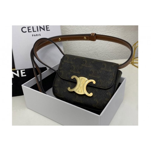 Celine 10I512 MINI TRIOMPHE Bag IN TRIOMPHE CANVAS AND TAN CALFSKIN Celine 10I512 MINI TRIOMPHE Bag IN TRIOMPHE CANVAS AND TAN CALFSKIN