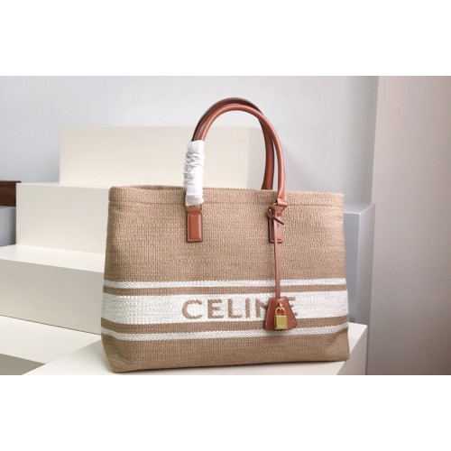 Celine Horizontal Cabas Celine Bag in Textile with Celine print and Calfskin Beige Tan Celine Horizontal Cabas Celine Bag in Textile with Celine print and Calfskin Beige Tan