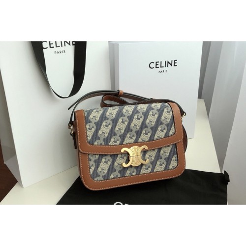 Celine MEDIUM TRIOMPHE BAG IN NAVY TAN CHAÎNE TRIOMPHE JACQUARD AND NATURAL CALFSKIN Celine MEDIUM TRIOMPHE BAG IN NAVY TAN CHAÎNE TRIOMPHE JACQUARD AND NATURAL CALFSKIN