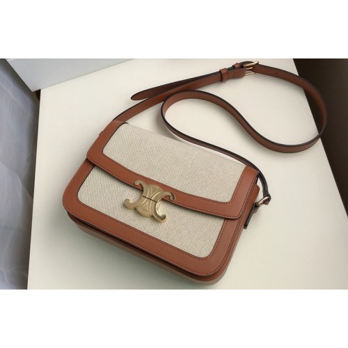 Celine Medium Triomphe bag in Textile and Natural Calfskin Tan White Celine Medium Triomphe bag in Textile and Natural Calfskin Tan White