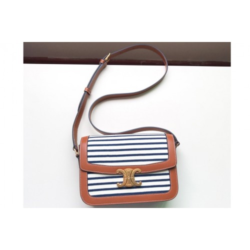 Celine Medium Triomphe bag in Navy Tan Striped textile Celine Medium Triomphe bag in Navy Tan Striped textile