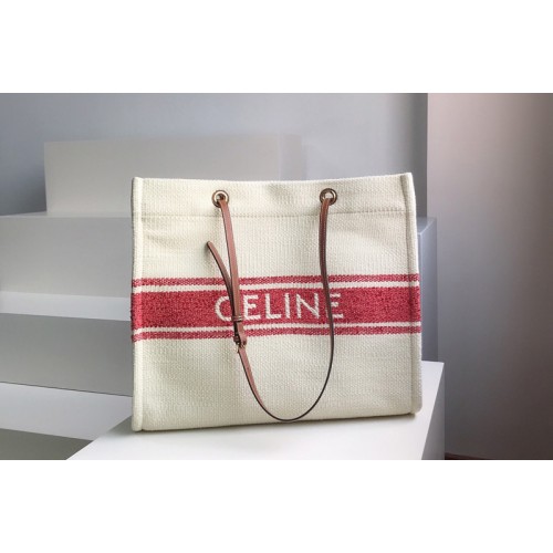 Celine Squared cabas celine in plein soleil textile and calfskin Tan Red Celine Squared cabas celine in plein soleil textile and calfskin Tan Red