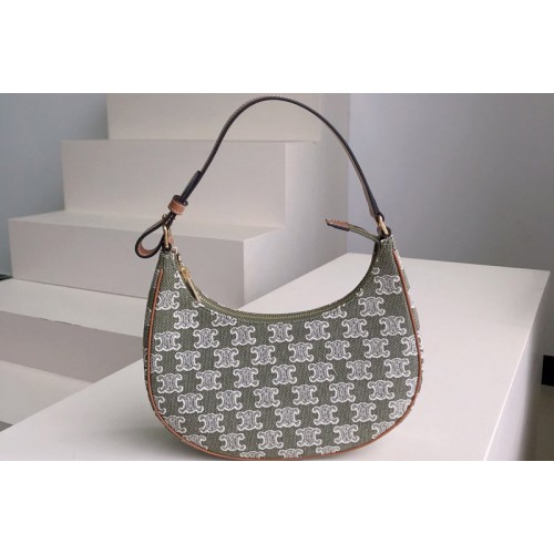 Celine AVA BAG IN Green TEXTILE WITH TRIOMPHE EMBROIDERY Celine AVA BAG IN Green TEXTILE WITH TRIOMPHE EMBROIDERY
