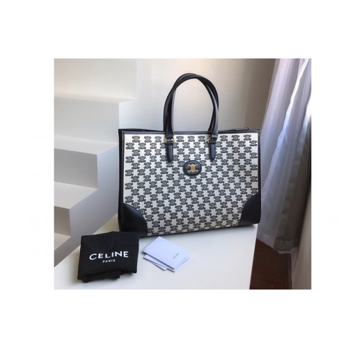 Celine horizontal cabas Bag in textile with triomphe embroidery black Celine horizontal cabas Bag in textile with triomphe embroidery black