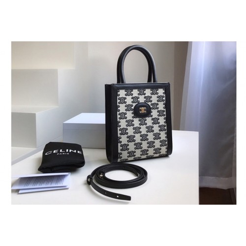 Celine Mini vertical cabas Bag in textile with triomphe embroidery Black Celine Mini vertical cabas Bag in textile with triomphe embroidery Black