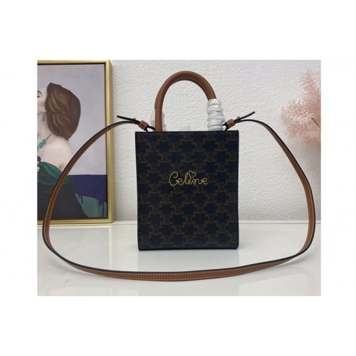 Celine Mini vertical cabas Bag in triomphe canvas with Tan calfskin Leather Celine Mini vertical cabas Bag in triomphe canvas with Tan calfskin Leather