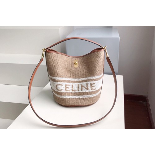 Celine BUCKET 16 BAG in Textile with Celine print and Calfskin Beige Tan Celine BUCKET 16 BAG in Textile with Celine print and Calfskin Beige Tan