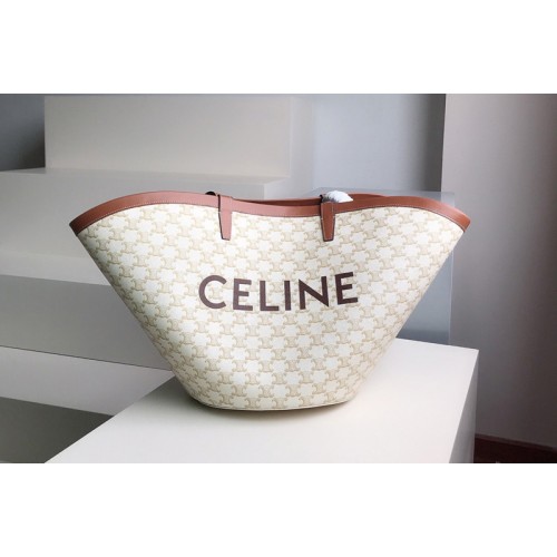 Celine LARGE COUFFIN IN CANVAS AND CELINE PRINT on White triomphe canvas and calfskin Celine LARGE COUFFIN IN CANVAS AND CELINE PRINT on White triomphe canvas and calfskin
