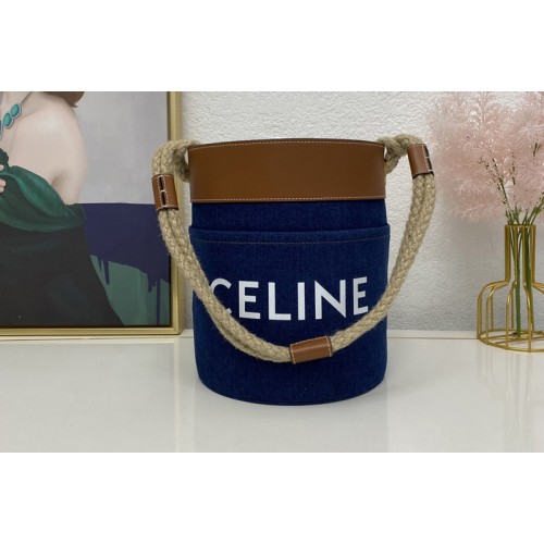 Celine BUCKET CELINE bag IN NAVY TAN DENIM WITH CELINE PRINT AND CALFSKIN Celine BUCKET CELINE bag IN NAVY TAN DENIM WITH CELINE PRINT AND CALFSKIN