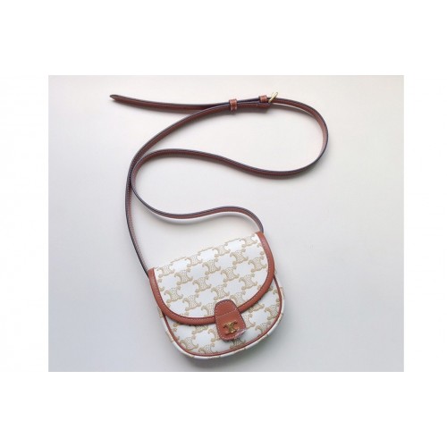 Celine mini Besace bag in White TRIOMPHE CANVAS AND CALFSKIN Celine mini Besace bag in White TRIOMPHE CANVAS AND CALFSKIN