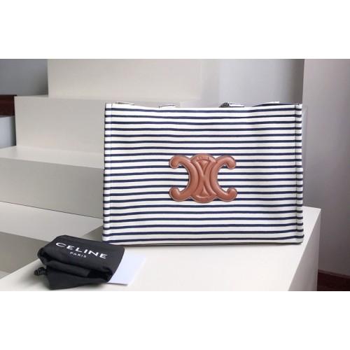 Celine large cabas thais Bag in Navy Tan Striped textile Celine large cabas thais Bag in Navy Tan Striped textile