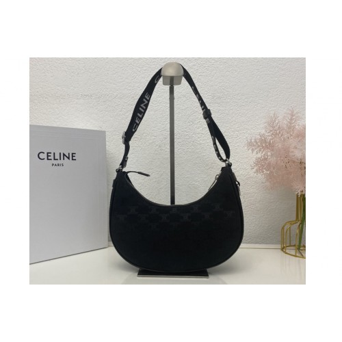 Celine MEDIUM AVA BAG WITH CELINE STRAP IN Black TRIOMPHE JACQUARD AND CALFSKIN Celine MEDIUM AVA BAG WITH CELINE STRAP IN Black TRIOMPHE JACQUARD AND CALFSKIN