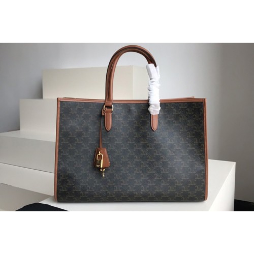Celine HORIZONTAL CABAS IN TRIOMPHE CANVAS AND TAN CALFSKIN Celine HORIZONTAL CABAS IN TRIOMPHE CANVAS AND TAN CALFSKIN