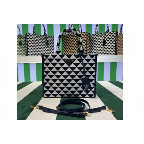Prada 1BA354 Small Prada Symbole jacquard fabric handbag in Blue White Prada 1BA354 Small Prada Symbole jacquard fabric handbag in Blue White