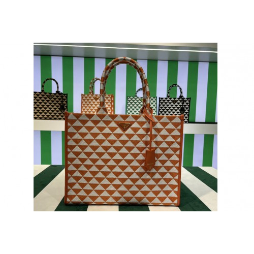 Prada 1BA356 Large Prada Symbole jacquard fabric handbag in Orange White Prada 1BA356 Large Prada Symbole jacquard fabric handbag in Orange White