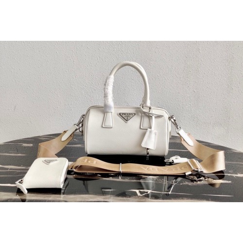 Prada 1BB846 Saffiano Leather Boston bag in White Saffiano Leather Prada 1BB846 Saffiano Leather Boston bag in White Saffiano Leather