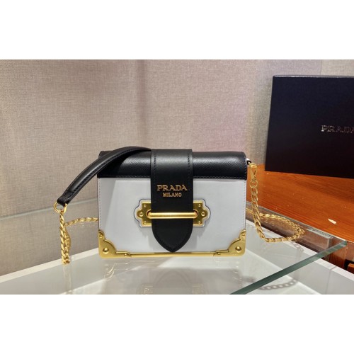 Prada 1BH018 Leather Prada Cahier Bag in White Black Leather Prada 1BH018 Leather Prada Cahier Bag in White Black Leather