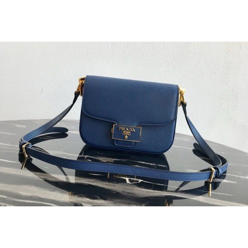 Prada 1BD217 Embleme Saffiano leather bag in Blue Saffiano leather Prada 1BD217 Embleme Saffiano leather bag in Blue Saffiano leather