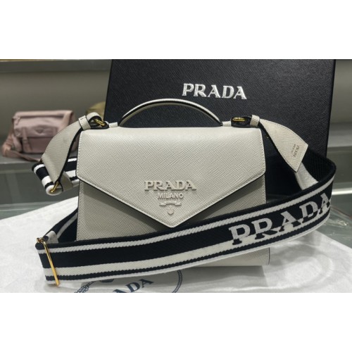 Prada 1BD317 Prada Monochrome Saffiano and leather bag in Grey Leather Prada 1BD317 Prada Monochrome Saffiano and leather bag in Grey Leather