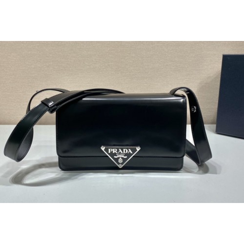 Prada 1BD321 Prada Embleme brushed-leather bag in Black Leather Prada 1BD321 Prada Embleme brushed-leather bag in Black Leather