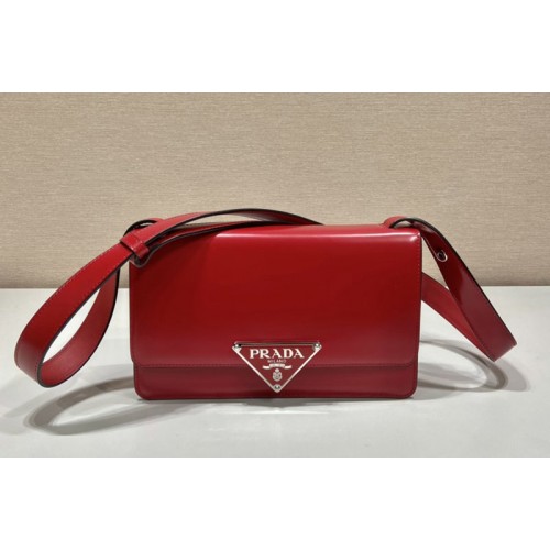 Prada 1BD321 Emblème brushed-leather bag in Red Leather Prada 1BD321 Emblème brushed-leather bag in Red Leather