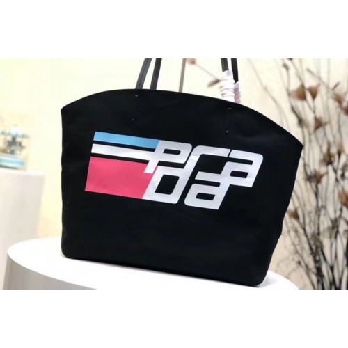 Prada 1BG218 Prada Logo Printed Canvas Tote Bags Black Prada 1BG218 Prada Logo Printed Canvas Tote Bags Black