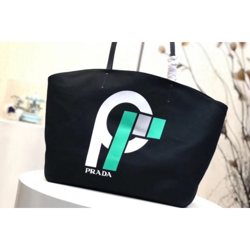 Prada 1BG218 Flag Printed Canvas Tote Bags Black Prada 1BG218 Flag Printed Canvas Tote Bags Black