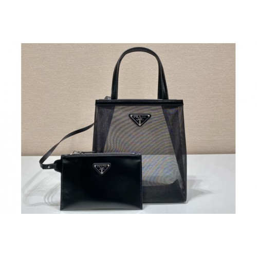 Prada 1BG417 Small sequined mesh tote bag in Black Fabric Leather Prada 1BG417 Small sequined mesh tote bag in Black Fabric Leather