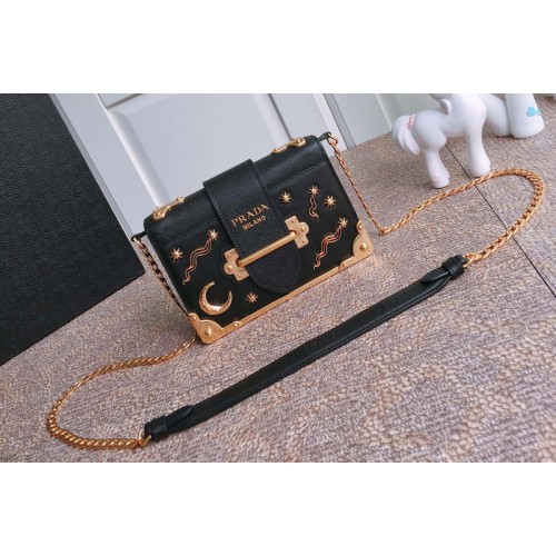 Prada 1BH018 Leather Prada Cahier Bag in Black Leather Prada 1BH018 Leather Prada Cahier Bag in Black Leather