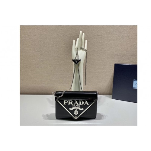 Prada 1BH189 Brushed leather shoulder bag in Black Leather Prada 1BH189 Brushed leather shoulder bag in Black Leather