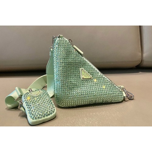 Prada 1BH190 Prada Triangle shoulder bag with artificial crystals On Green Nylon Prada 1BH190 Prada Triangle shoulder bag with artificial crystals On Green Nylon
