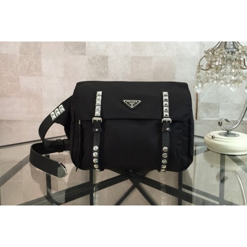 Prada 1BL013 Black Belt Bag New Vela In Black Nylon With White Leather Prada 1BL013 Black Belt Bag New Vela In Black Nylon With White Leather