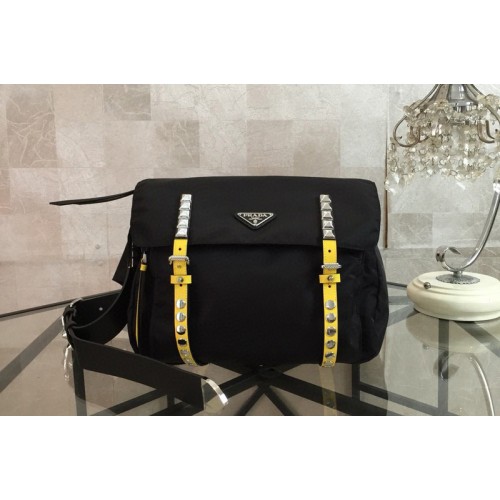 Prada 1BL013 Black Belt Bag New Vela In Black Nylon With Yellow Leather Prada 1BL013 Black Belt Bag New Vela In Black Nylon With Yellow Leather