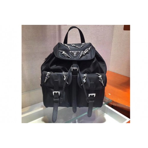 Prada 1BZ006 Nylon Backpack Black Nylon With Crystal Prada 1BZ006 Nylon Backpack Black Nylon With Crystal