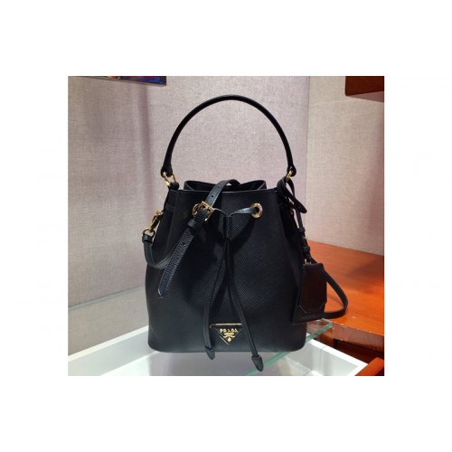 Prada 1BE032 Saffiano Leather Bucket Bag in Black Saffiano leather Prada 1BE032 Saffiano Leather Bucket Bag in Black Saffiano leather