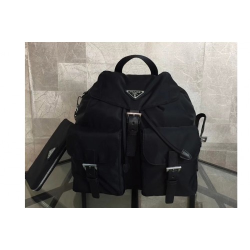 Prada 1BZ811 Fabric Backpack Black Fabric with Saffiano leather trim Prada 1BZ811 Fabric Backpack Black Fabric with Saffiano leather trim