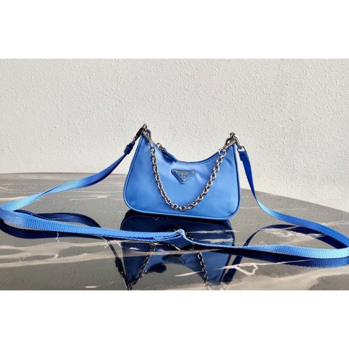 Prada 1TT122 Mini Hobo Bag in Blue Nylon Prada 1TT122 Mini Hobo Bag in Blue Nylon