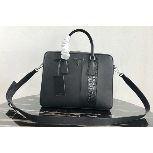 Prada 1VE011 Saffiano Leather Briefcase Bag in Black Saffiano leather Prada 1VE011 Saffiano Leather Briefcase Bag in Black Saffiano leather