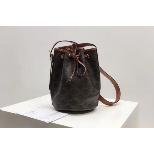Celine SMALL DRAWSTRING BAG IN TRIOMPHE CANVAS With Tan Leather Celine SMALL DRAWSTRING BAG IN TRIOMPHE CANVAS With Tan Leather