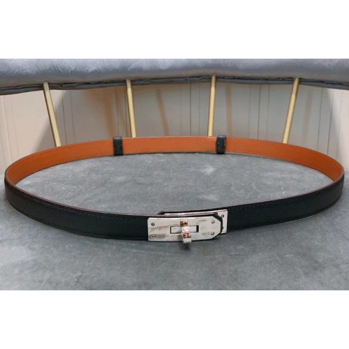 Womens Hermes 17mm Kelly Belts Silver Buckle in Black Epsom Leather Womens Hermes 17mm Kelly Belts Silver Buckle in Black Epsom Leather