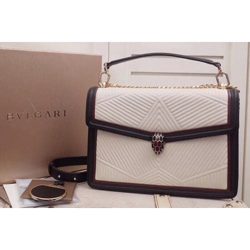 Bvlgari Serpenti Forever Serpenti Diamond Blast Top Handle Bags White Black Quilted Nappa Leather Bvlgari Serpenti Forever Serpenti Diamond Blast Top Handle Bags White Black Quilted Nappa Leather