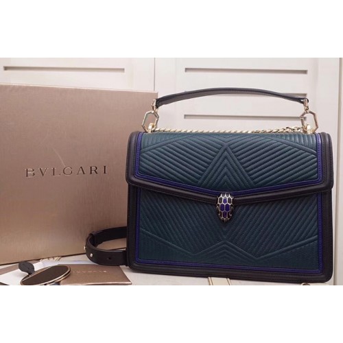 Bvlgari Serpenti Forever Serpenti Diamond Blast Top Handle Bags Green Black Quilted Nappa Leather Bvlgari Serpenti Forever Serpenti Diamond Blast Top Handle Bags Green Black Quilted Nappa Leather