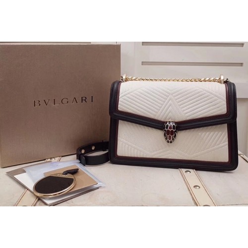 Bvlgari Serpenti Forever Serpenti Diamond Blast Flap Cover Bags White Black Quilted Nappa Leather Bvlgari Serpenti Forever Serpenti Diamond Blast Flap Cover Bags White Black Quilted Nappa Leather