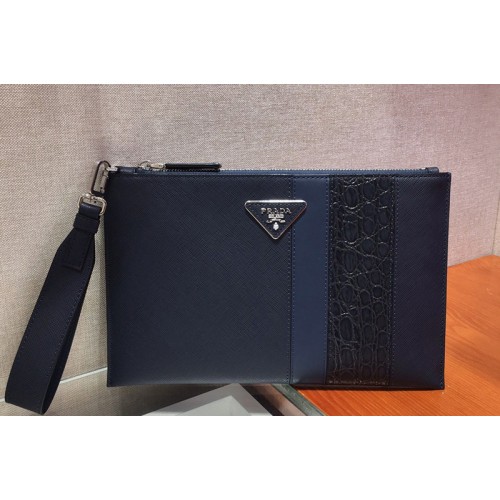 Prada 2NG005G Saffiano Leather Clutch in Navy Blue Blue Leather Prada 2NG005G Saffiano Leather Clutch in Navy Blue Blue Leather