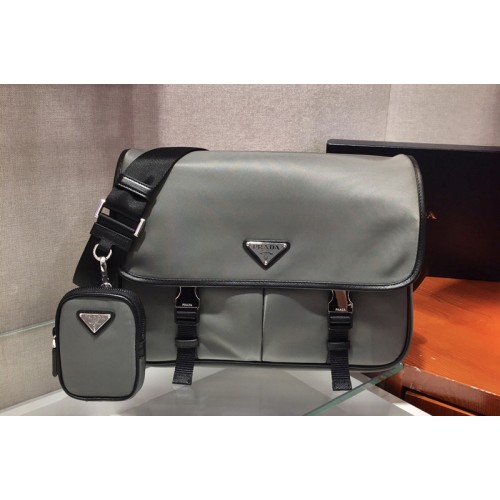 Prada 2VD768 Nylon and Saffiano Leather Bag with Strap in Gray nylon Prada 2VD768 Nylon and Saffiano Leather Bag with Strap in Gray nylon