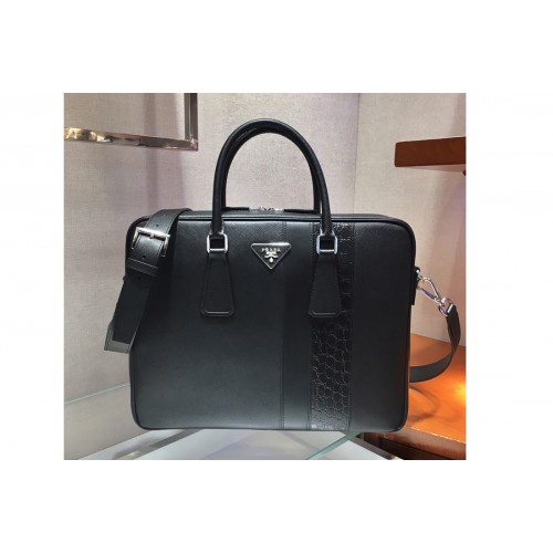 Prada 2VE011D Saffiano Leather Work Bag in Black Leather Prada 2VE011D Saffiano Leather Work Bag in Black Leather