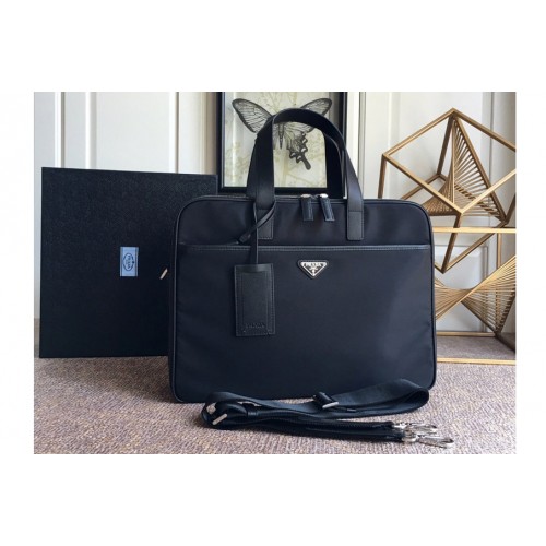 Prada 2VE407 Re-Nylon and Saffiano leather briefcase Bag in Black Nylon and Leather Prada 2VE407 Re-Nylon and Saffiano leather briefcase Bag in Black Nylon and Leather