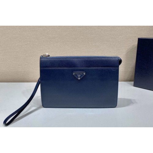 Prada 2VF032 Saffiano Leather Pouch in Blue Leather Prada 2VF032 Saffiano Leather Pouch in Blue Leather