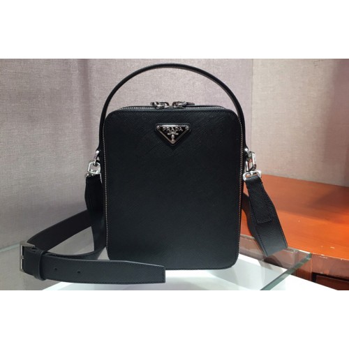 Prada 2VH066 Saffiano Leather Prada Brique Bag in Black Leather Prada 2VH066 Saffiano Leather Prada Brique Bag in Black Leather