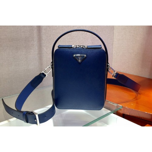 Prada 2VH066 Saffiano Leather Prada Brique Bag in Blue Leather Prada 2VH066 Saffiano Leather Prada Brique Bag in Blue Leather